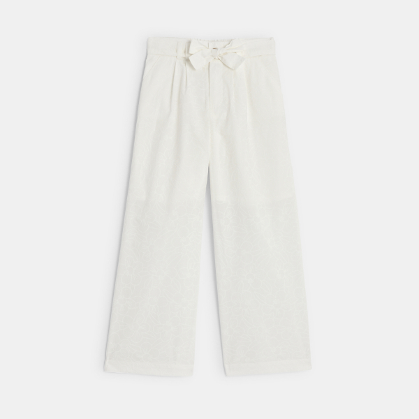 بنطال واسع بخصر عالٍ، باللون الأبيض، للفتيات